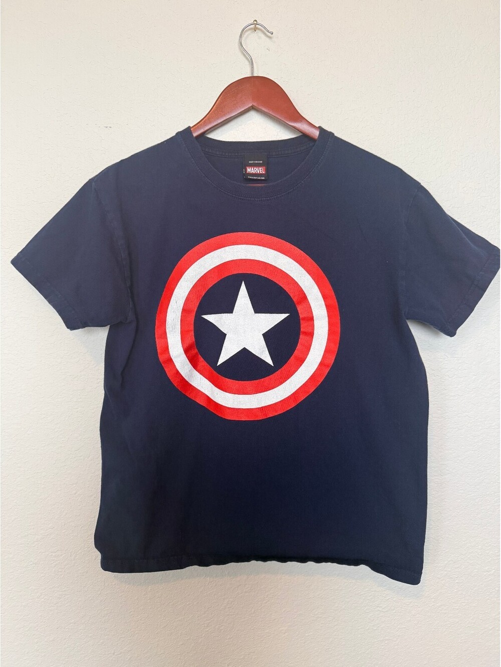 Marvel Captain America Shield Logo T-Shirt Mad Engine Navy Blue Adult